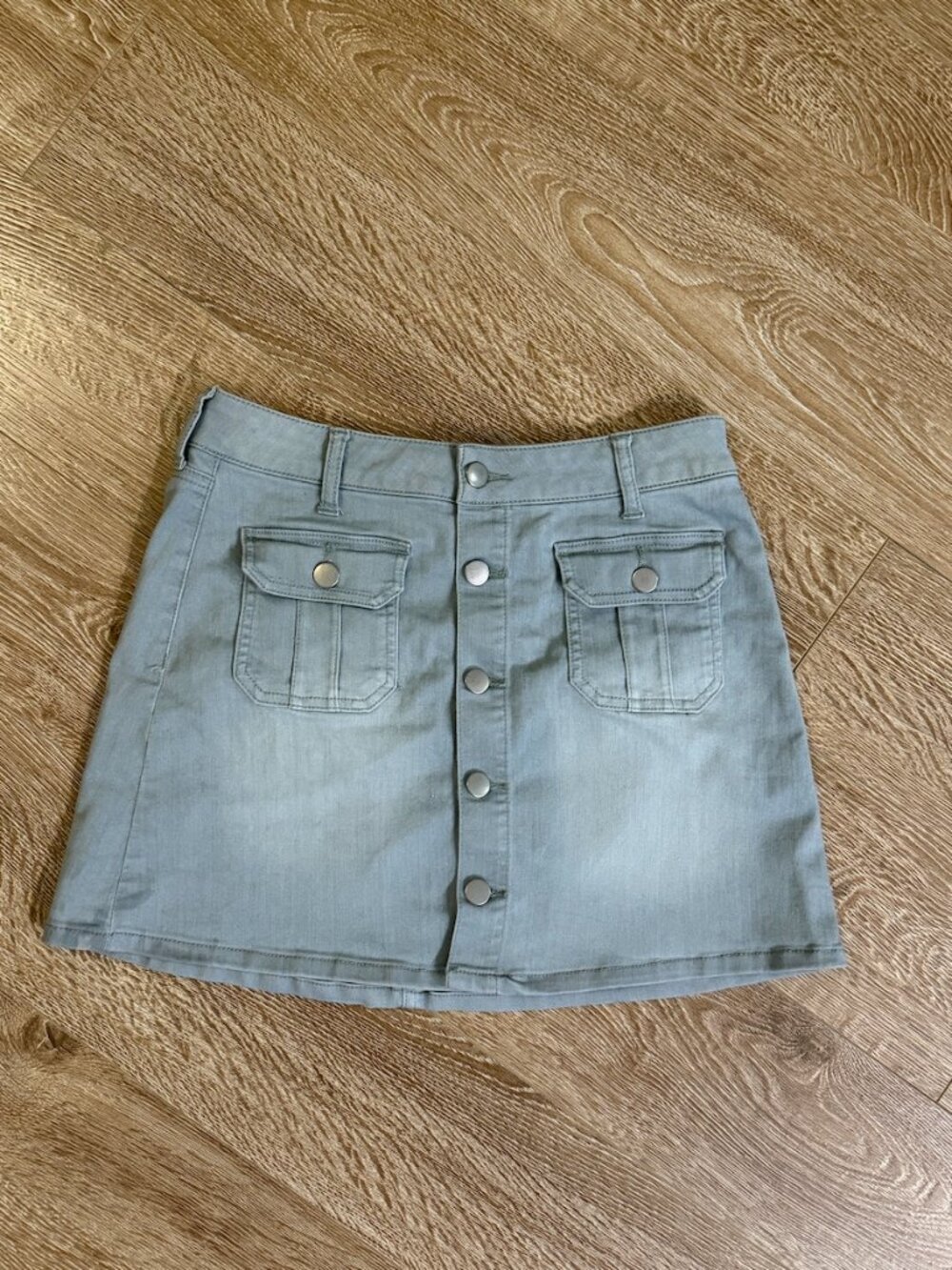 Altar'd State Button-Up Light Wash Jean Skirt
